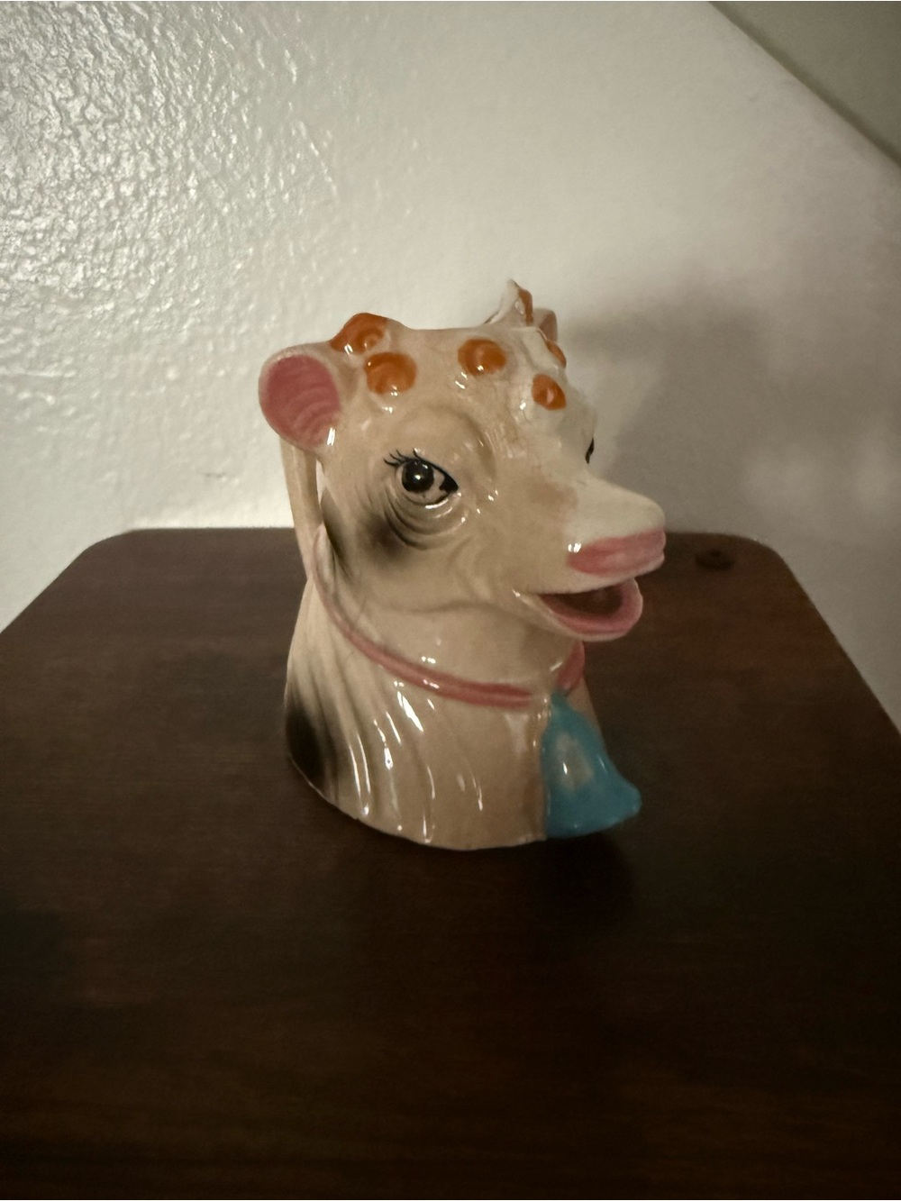 Whimsical Ceramic Cow Head creamer in Cream, Pink and Blue
